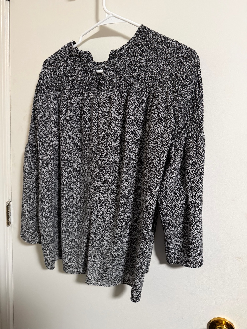 Michael Kors Black and White Smocked Peasant Blouse